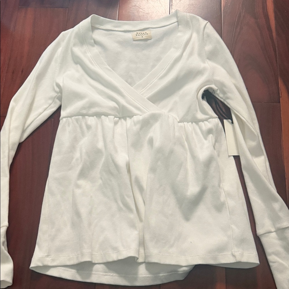 Chic White Long Sleeve Wrap Top